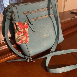 Nannette Lepoure medium size teal crossbody purse- gently used condition